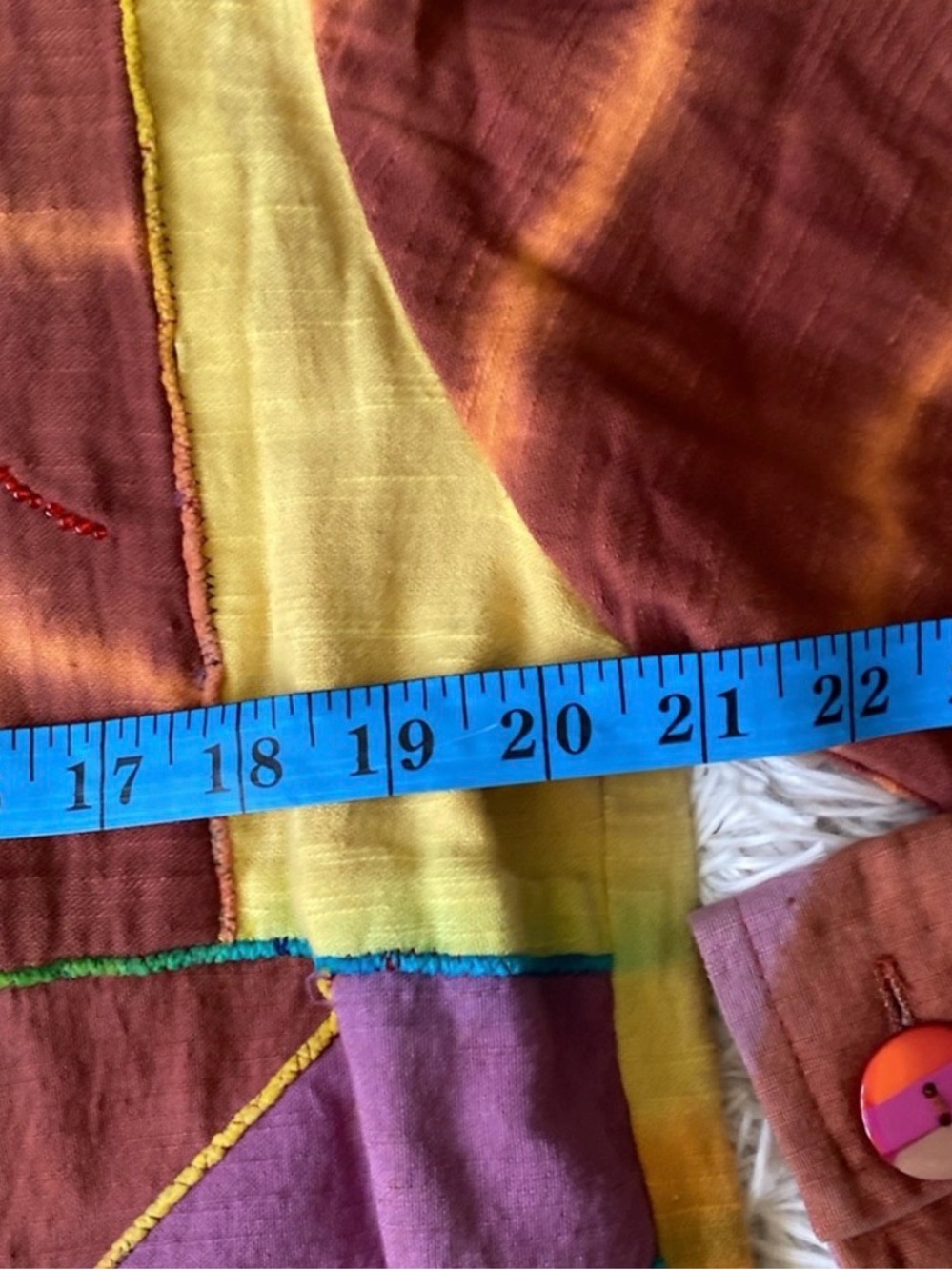 Carrie Allen Colorblock Patchwork Button-Up Jacket in Teal, Purple & Mustard - Picture 7 of 8